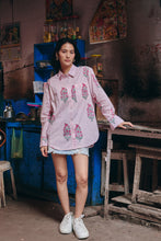 Load image into Gallery viewer, The OVERSIZED shirt- pink stripes with mughal buta