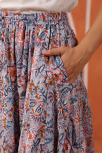 Load image into Gallery viewer, Godet Skirt - soft blue w/ pink floral