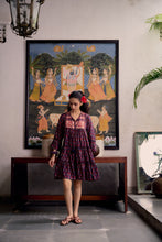 Load image into Gallery viewer, The STEVIA dress - vintage NAVY with red butis