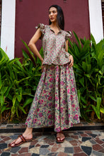 Load image into Gallery viewer, Godet Skirt - pea green w/ fuchsia floral