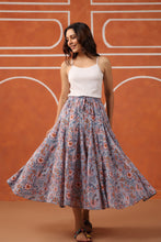 Load image into Gallery viewer, Godet Skirt - soft blue w/ pink floral