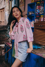 Load image into Gallery viewer, The OVERSIZED shirt- pink stripes with mughal buta