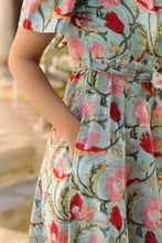 Load image into Gallery viewer, The MALABAR maxi (1/2 sleeves)- blue with red floral