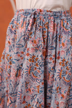 Load image into Gallery viewer, Godet Skirt - soft blue w/ pink floral