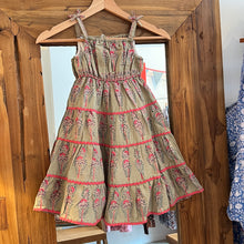 Load image into Gallery viewer, Kids tiered maxi dress - pea green w/ fuchsia floral