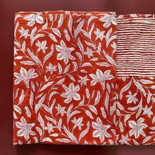 Load image into Gallery viewer, Terracotta seater Table cloth - block printed green jaal all over