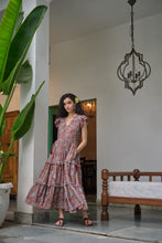 Load image into Gallery viewer, the CILANTRO midi - brown with red and pink floral