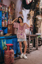 Load image into Gallery viewer, the CELERY top - soft pink jaal/lurex block printed