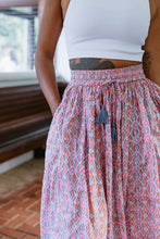 Load image into Gallery viewer, Panelled skirt with pockets - pink orange geometrics
