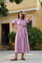 Load image into Gallery viewer, the PARSLEY MIDI dress - blue with pink & red butis