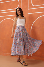 Load image into Gallery viewer, Godet Skirt - soft blue w/ pink floral