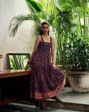 Load image into Gallery viewer, the BAY maxi dress - vintage NAVY with red butis