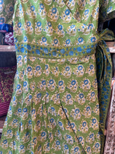 Load image into Gallery viewer, The CASSIA MAXI wrap dress - green w/ blue floral