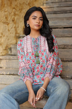 Load image into Gallery viewer, the MINT top - turquoise blue with pink butis