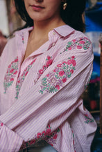 Load image into Gallery viewer, The OVERSIZED shirt- pink stripes with mughal buta