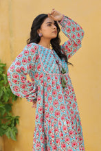 Load image into Gallery viewer, The Thyme Dress - turquoise blue & pink butis
