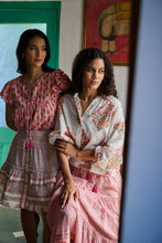 Load image into Gallery viewer, The DILL skirt - white with pink buti (longer version)
