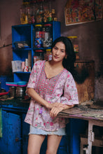 Load image into Gallery viewer, the CELERY top - soft pink jaal/lurex block printed