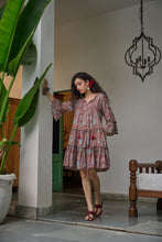 Load image into Gallery viewer, The STEVIA dress - brown with red and pink floral