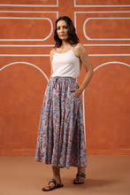 Load image into Gallery viewer, Godet Skirt - soft blue w/ pink floral