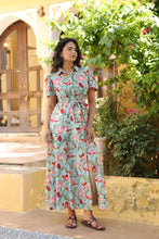 Load image into Gallery viewer, The MALABAR maxi (1/2 sleeves)- blue with red floral
