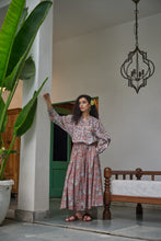 Load image into Gallery viewer, The Godet Skirt - brown with red and pink floral