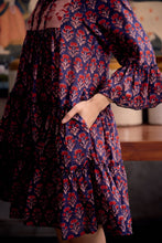 Load image into Gallery viewer, The STEVIA dress - vintage NAVY with red butis