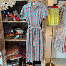 Load image into Gallery viewer, the PARSLEY MIDI dress - soft blue w/ pink prints