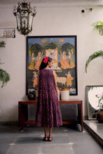 Load image into Gallery viewer, The BORAGE MIDI dress - vintage Navy with Red butis