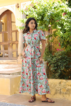 Load image into Gallery viewer, The MALABAR maxi (1/2 sleeves)- blue with red floral