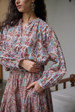 Load image into Gallery viewer, The Godet Skirt - brown with red and pink floral
