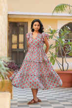 Load image into Gallery viewer, the CILANTRO midi - turquoise blue w/ pink butis