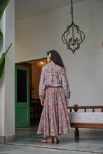 Load image into Gallery viewer, The Godet Skirt - brown with red and pink floral
