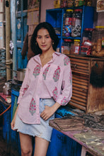 Load image into Gallery viewer, The OVERSIZED shirt- pink stripes with mughal buta