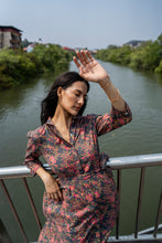 Load image into Gallery viewer, The MALABAR maxi (3/4 sleeves) - charcoal grey w/ fuchsia floral