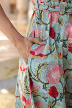 Load image into Gallery viewer, The MALABAR maxi (1/2 sleeves)- blue with red floral