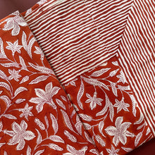 Load image into Gallery viewer, Terracotta seater Table cloth - block printed green jaal all over