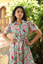 Load image into Gallery viewer, The MALABAR maxi (1/2 sleeves)- blue with red floral