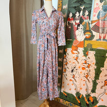 Load image into Gallery viewer, The MALABAR maxi (3/4 sleeves) - soft blue w/ pink brown floral