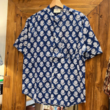 Load image into Gallery viewer, Men’s Mandarin collar shirt - blue with white floral