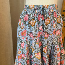 Load image into Gallery viewer, Godet Skirt - pastel blue w/ pink floral