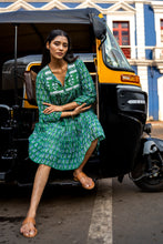 Load image into Gallery viewer, The STEVIA dress - pine green w/ blue buti