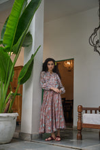 Load image into Gallery viewer, The Godet Skirt - brown with red and pink floral