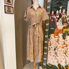 Load image into Gallery viewer, the PARSLEY MIDI dress - mustard yellow w/ lavender floral