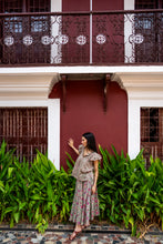 Load image into Gallery viewer, Godet Skirt - pea green w/ fuchsia floral