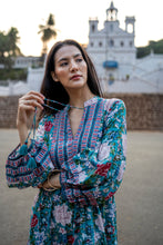 Load image into Gallery viewer, The WASABI midi - royal green w/ red blue floral