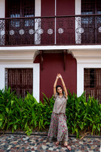 Load image into Gallery viewer, Godet Skirt - pea green w/ fuchsia floral