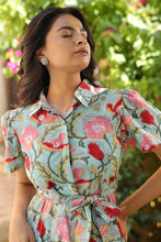 Load image into Gallery viewer, The MALABAR maxi (1/2 sleeves)- blue with red floral