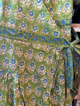 Load image into Gallery viewer, The CASSIA MAXI wrap dress - green w/ blue floral