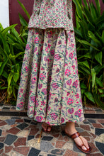 Load image into Gallery viewer, Godet Skirt - pea green w/ fuchsia floral